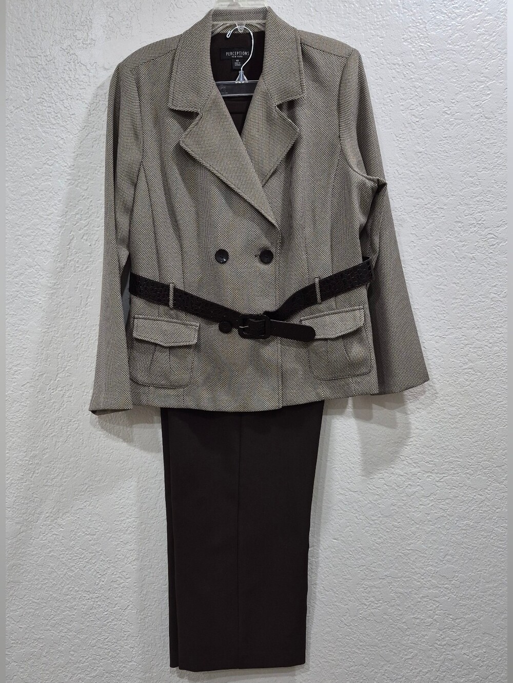 Perceptions New York 2-Piece Suit Set: Belted Double-Breasted Blazer & Pants 18